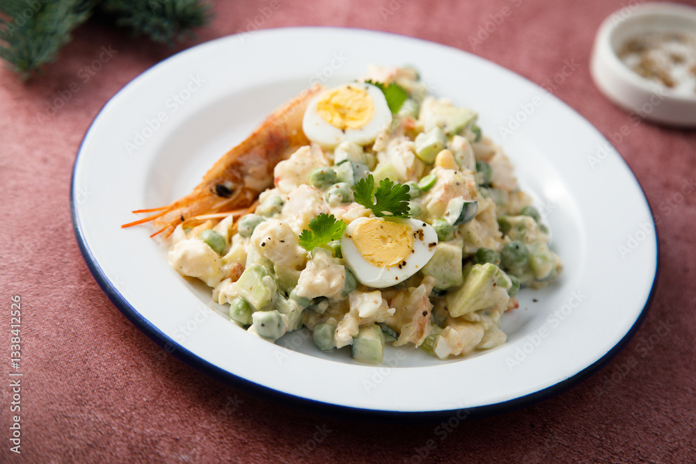 Russian salad with shrimps and avocado Russian salad with shrimps and avocado