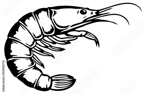 black silhouette of shrimp without background