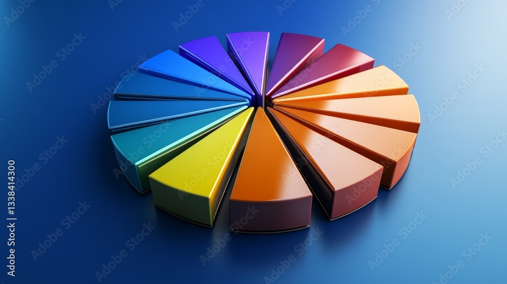 Obraz premium An abstract D pie chart with dynamic movement, where slices rotate and change color, symbolizing the fluidity of market trends and data visualization.