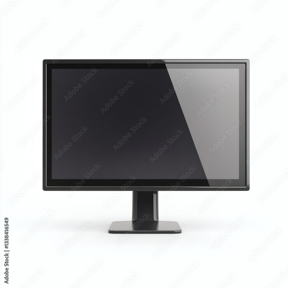 Black computer monitor with blank screen on white background Black computer monitor with blank screen on white background