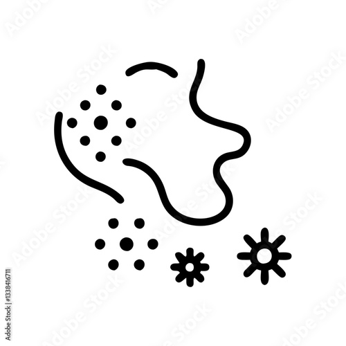 an illustration of a human face outline with black dots around it, symbolizing allergies or skin irritation 