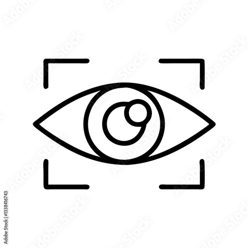 eye icon with focus box, symbolizing vision, security and recognition