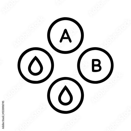 Blood type chart with the letters A, B, and blood drops