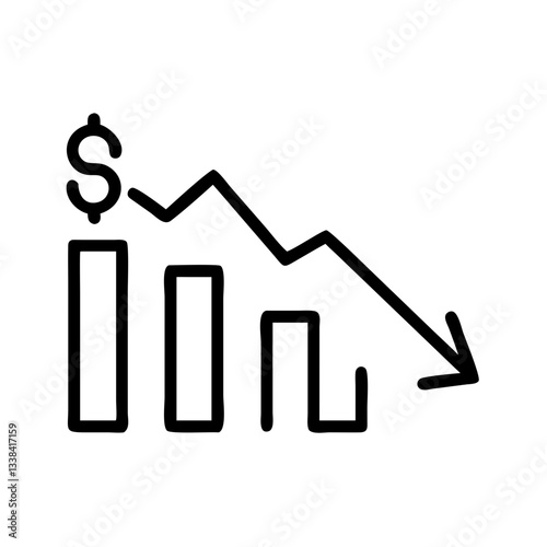 financial graph illustrates economic downturn with a dollar symbol and a declining trend