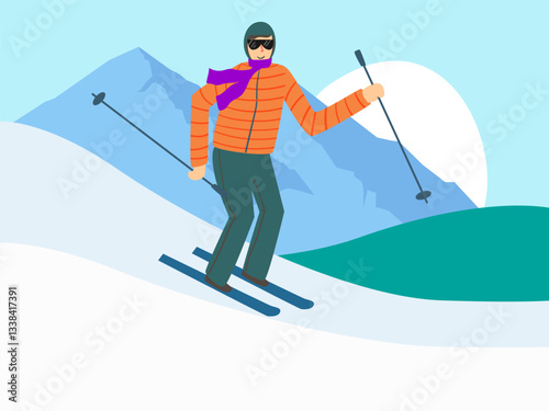 Viking Skiing Concept Illustration Stylish and Beautiful
