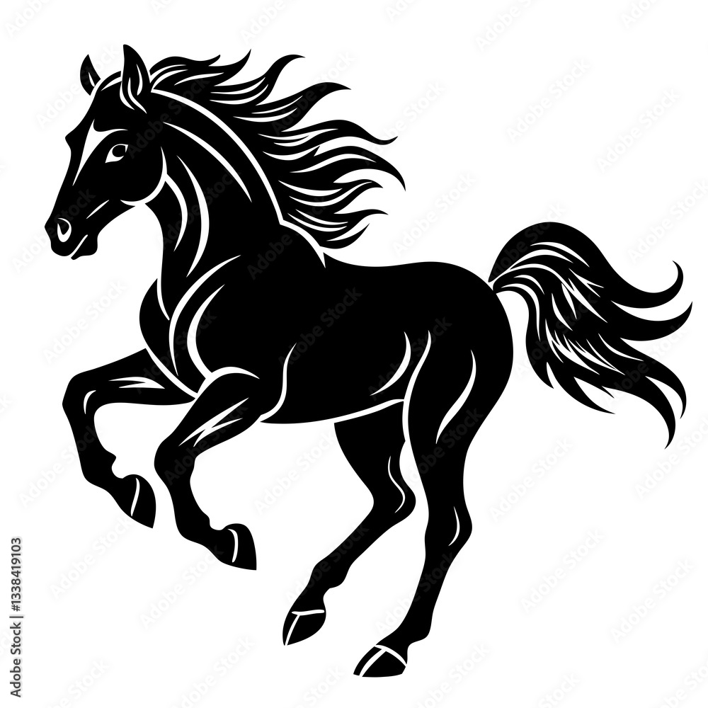 Obraz premium Silhouette of a powerful running stallion, symbolizing strength, speed, and freedom
