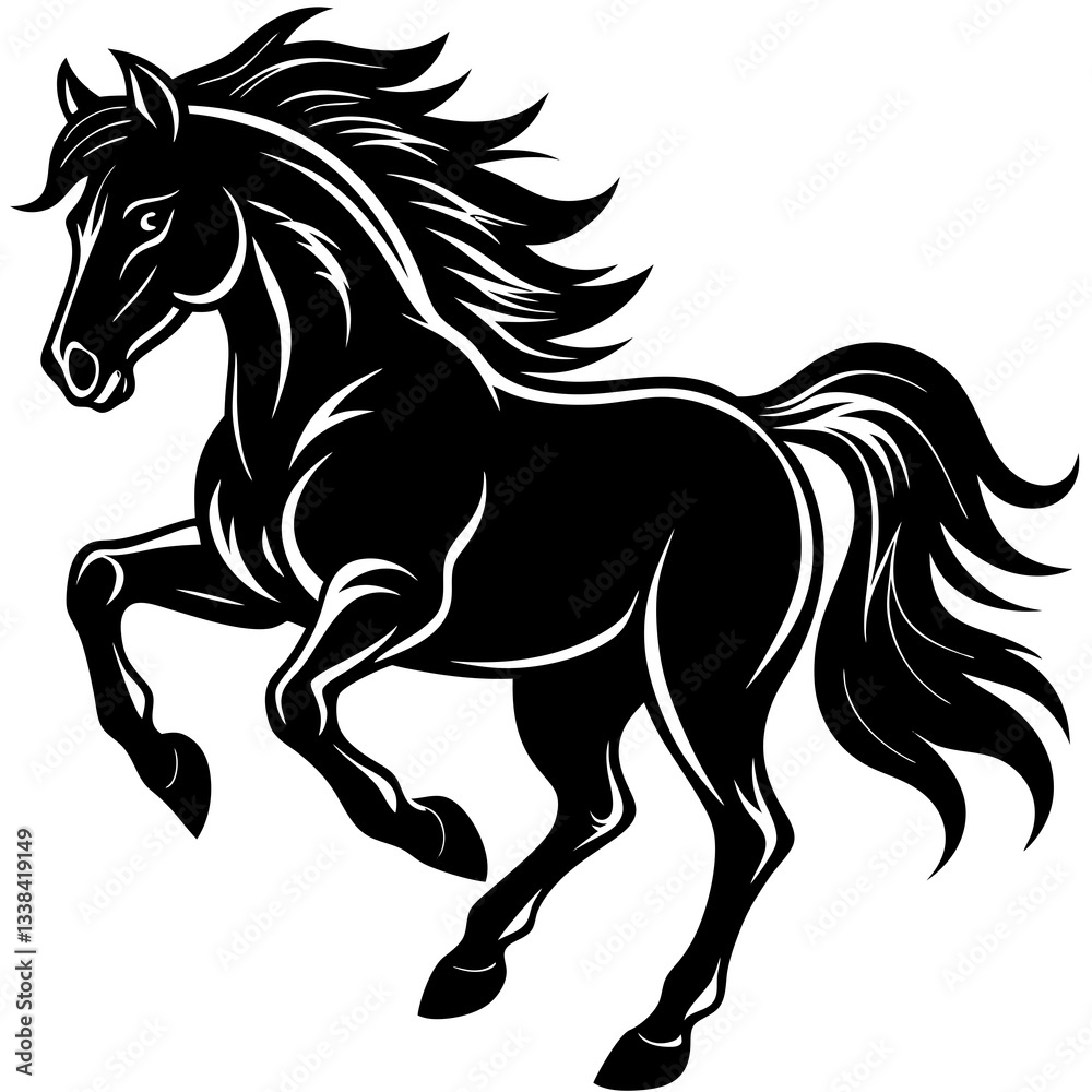 Obraz premium Silhouette of a powerful running stallion, symbolizing strength, speed, and freedom