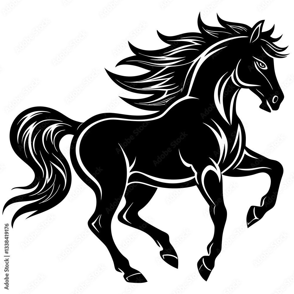 Fototapeta premium Silhouette of a powerful running stallion, symbolizing strength, speed, and freedom