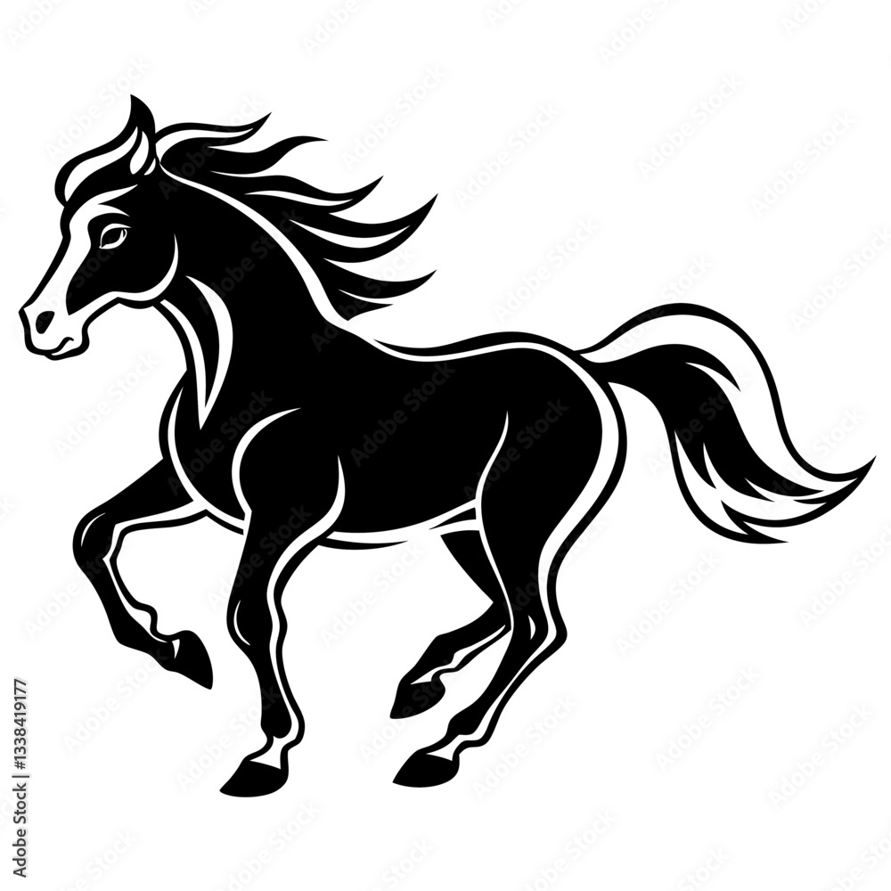 Obraz premium Silhouette of a powerful running stallion, symbolizing strength, speed, and freedom