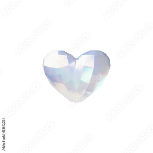 Diamond heart shape 3D vector icon, romantic gem stone pearl shine and sparkle effect, crystal glass jewelry love symbol