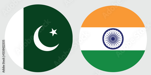National circular flag of India and Pakistan country with a grey background 