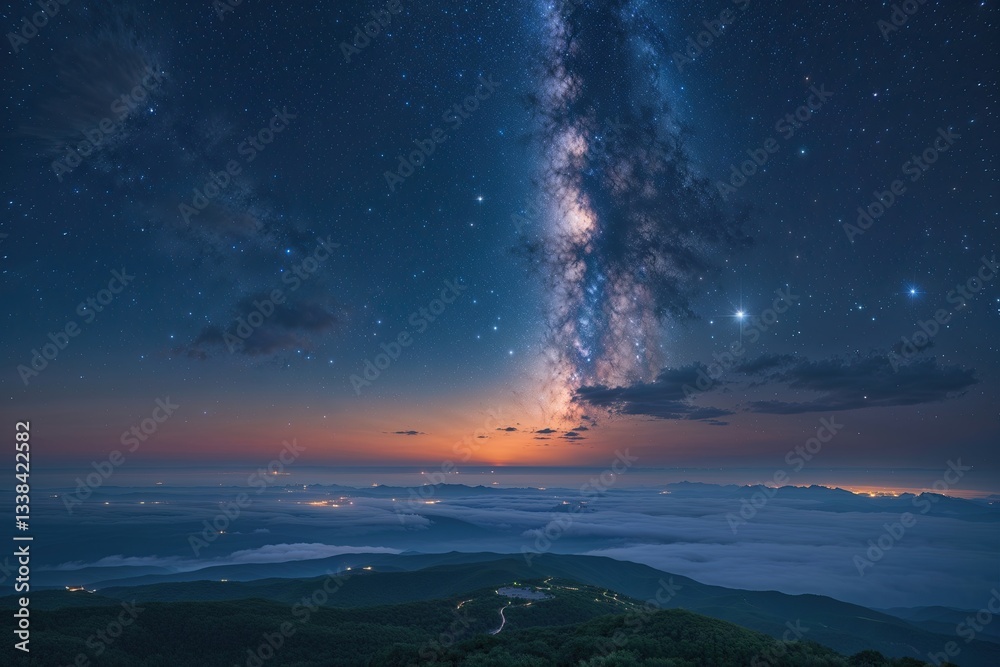 Obraz premium Dreamy Starlit Nightfall Horizon Captivating Celestial Scenery