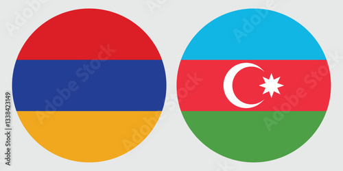 Armenia and Azerbaijan Flags in Circle Icons Representing National Identity and Cultural Heritage with a grey background 