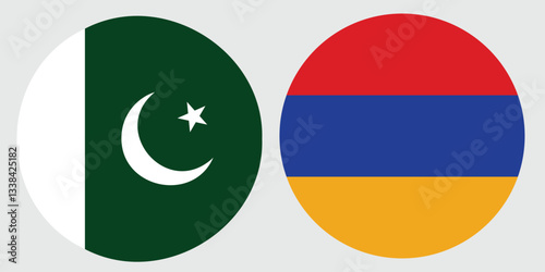 Pakistan and Armenia National Flags in Circle Icons on Grey Background