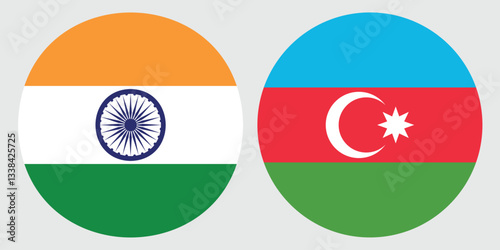 India and Azerbaijan Flags Round Icons with a grey background 