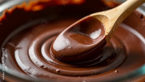 wooden spoon in chocolate paste close-up