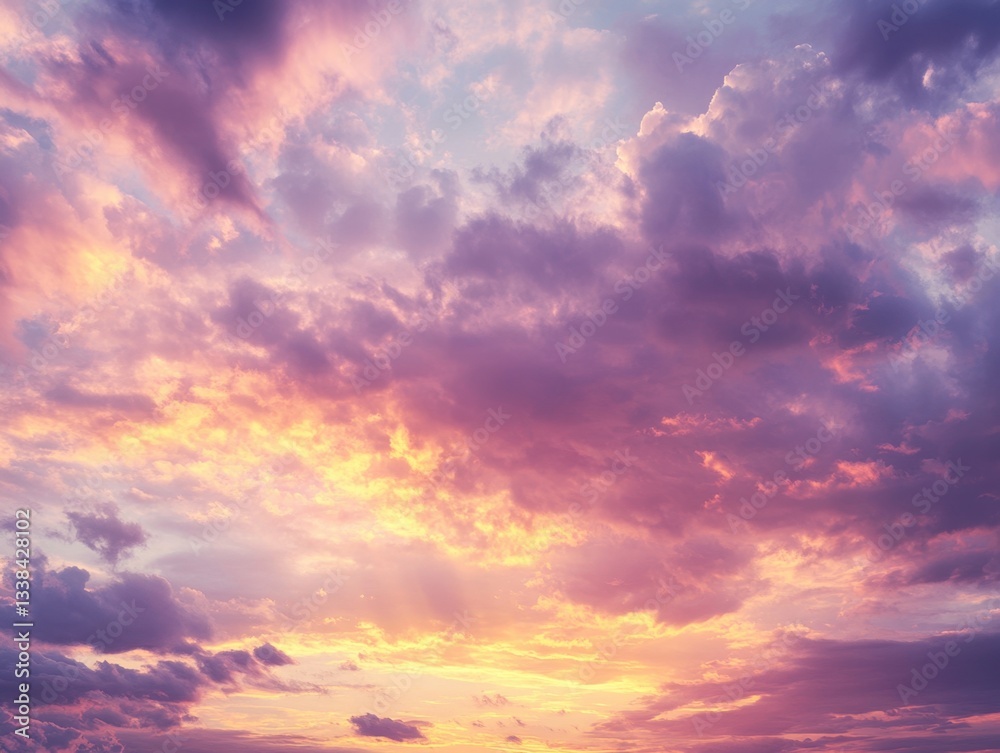 Dramatic sky with vibrant colors at sunset creating a peaceful and inspiring atmosphere with soft clouds and golden light Dramatic sky with vibrant colors at sunset creating a peaceful and inspiring atmosphere with soft clouds and golden light