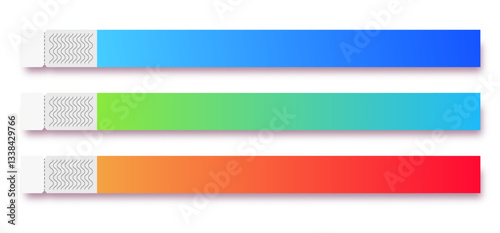 Bracelet event access modern color with copy space for id fan zone or vip, party entrance, concert backstage identification, security checking, event. Mock up festival bracelet. Vector 10 eps