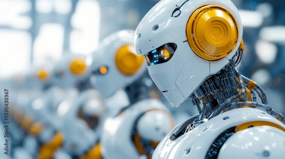 Fototapeta premium Futuristic Robots in a High-Tech Environment Showcasing Advanced Robotics and Automation Design