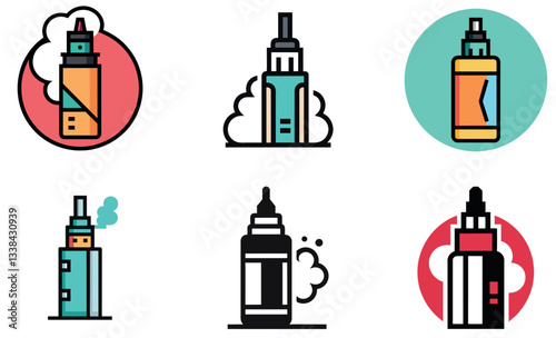Collection of flat-style icons depicting various vaping devices.