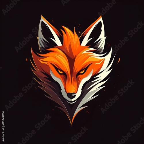 A fox head with a fiery mane and a menacing glare