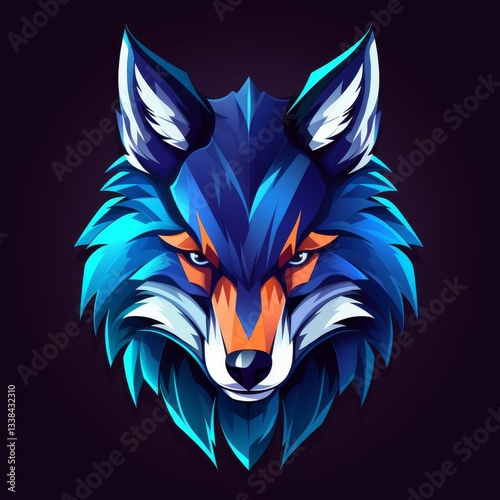 A blue and orange fox head with a fierce expression