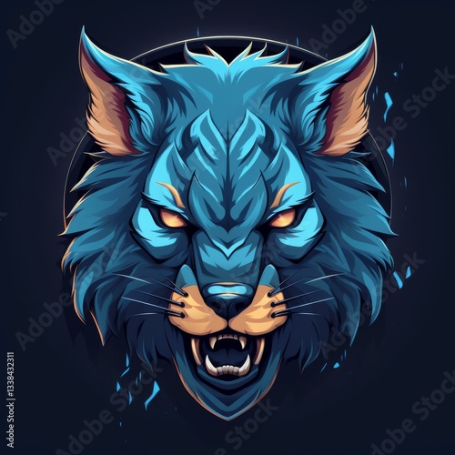 A blue wolf with yellow eyes and teeth