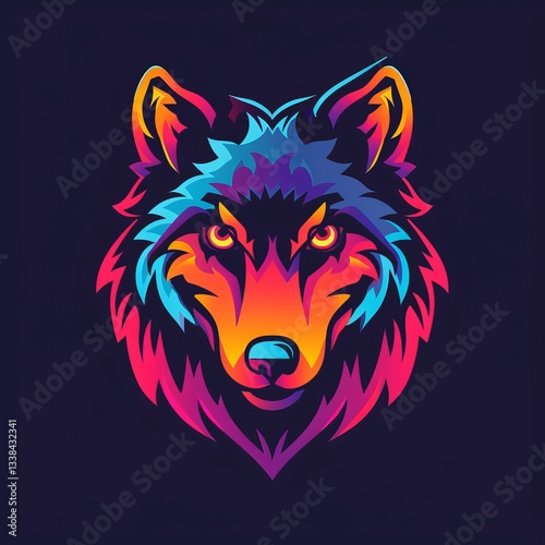 A colorful wolf head with a fierce expression