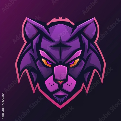 A purple tiger head with a fierce look on its face