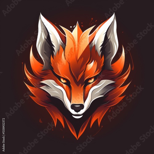 A fox head with a red and orange fur