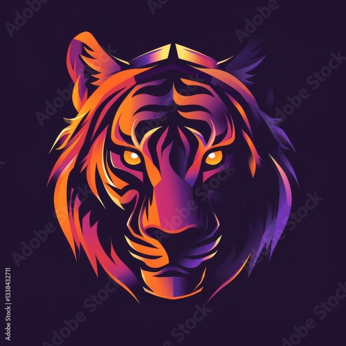 A tiger head with a yellow eye and orange stripes