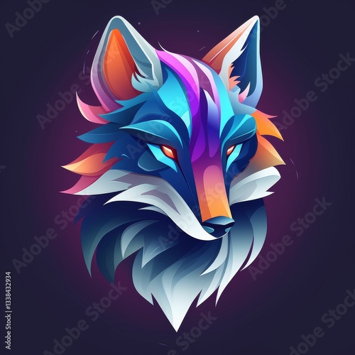 A colorful fox with a red eye and a blue nose