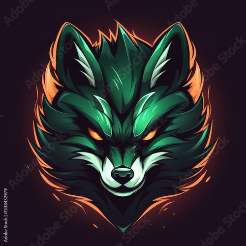 A green fox with red eyes and a menacing look