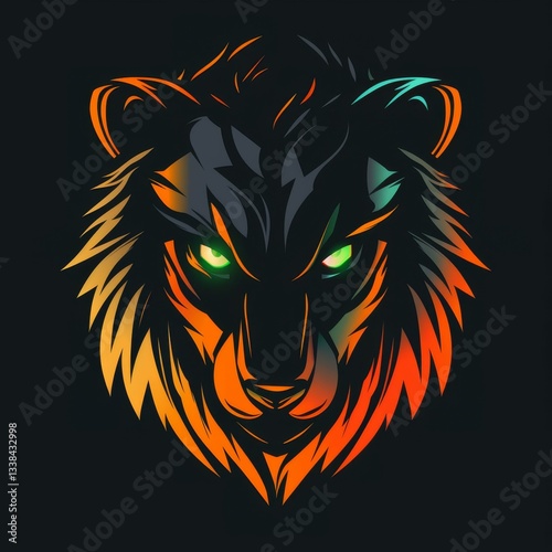 A bear with green eyes and a black face
