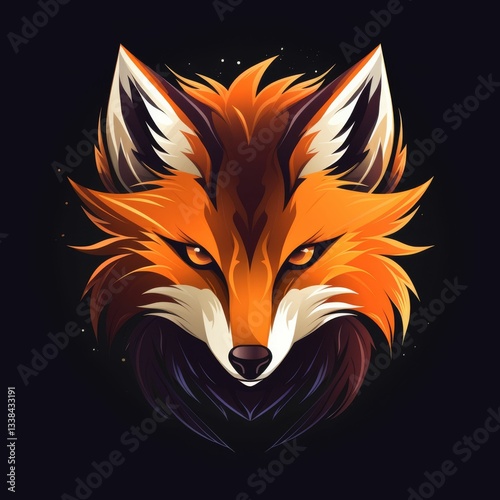 A fox head with a fierce expression and a bright orange color
