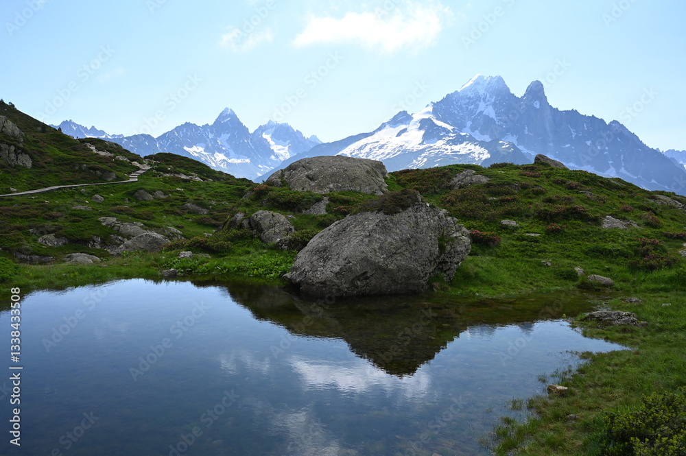 See bei La flegere mit Blick zur Mont Blanc-Gruppe
