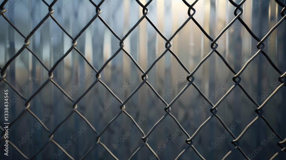 Fototapeta premium Reflective Metal Fence. Industrial Strength concept