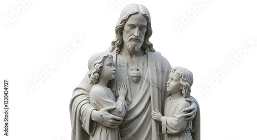Jesus Christ with Children Statue, Detailed Carving