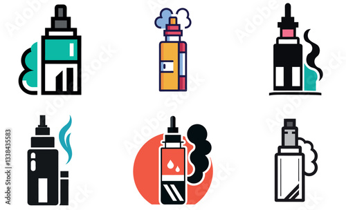Collection of flat-style icons depicting various vaping devices.