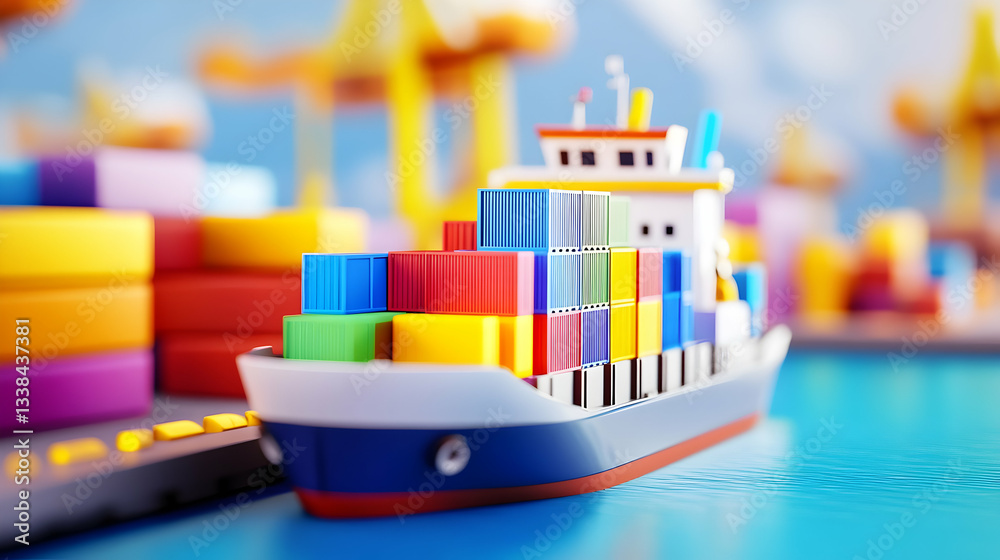 Obraz premium Brightly colored containers line a busy harbor, where a cargo ship prepares to unload