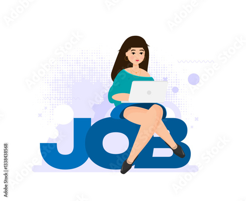 Flat vector illustration, job search, recruitment, workgroup, freelance, web graphic design