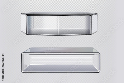 Wallpaper Mural 3D transparent glossy glass volume rectangle and hexagon side view vector set, crystal cube, acrylic geometric blocks Torontodigital.ca