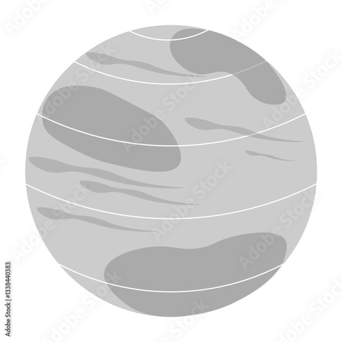 Gray planet located somewhere in  vastness of the universe. Cosmic body lost in interstellar space. Space day. One icon isolated on  white background. Cute and cartoony.