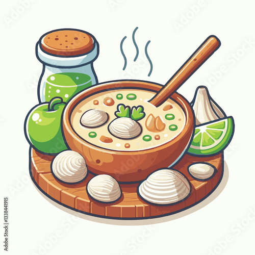 food, soup, meal, chowder, cuisine, seafood, potato, gourmet, bowl, creamy, delicious, vegetable, cream, white, lunch, dinner, fresh, fish, american, clam, dish, healthy, parsley, bread, hot, milk, co