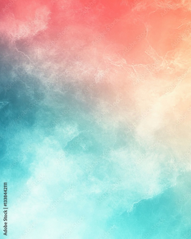 Obraz premium Abstract blend of coral and turquoise hues creating a serene and dreamy watercolor texture for artistic backgrounds