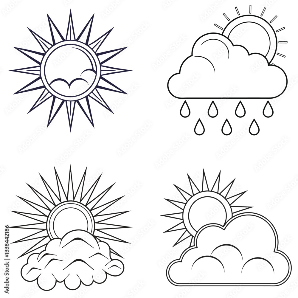Weather Elements Line Icons Sun, Clouds, Rain and More Weather Elements Line Icons Sun, Clouds, Rain and More