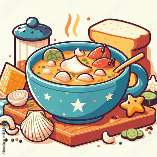 food, soup, meal, chowder, cuisine, seafood, potato, gourmet, bowl, creamy, delicious, vegetable, cream, white, lunch, dinner, fresh, fish, american, clam, dish, healthy, parsley, bread, hot, milk, co