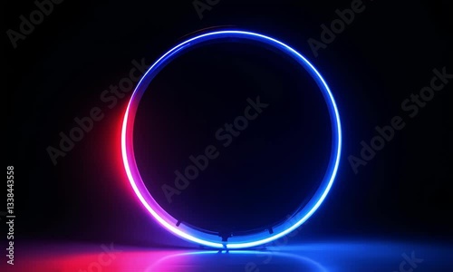 blue and red neon light motion animation with round frame shape, black background, 4k resolution footage, generated ai