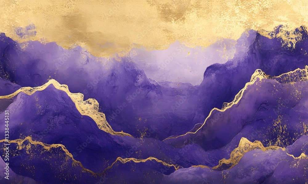 Fototapeta premium Purple gold lacquer painting, Chinese painting, landscape painting, Generative AI