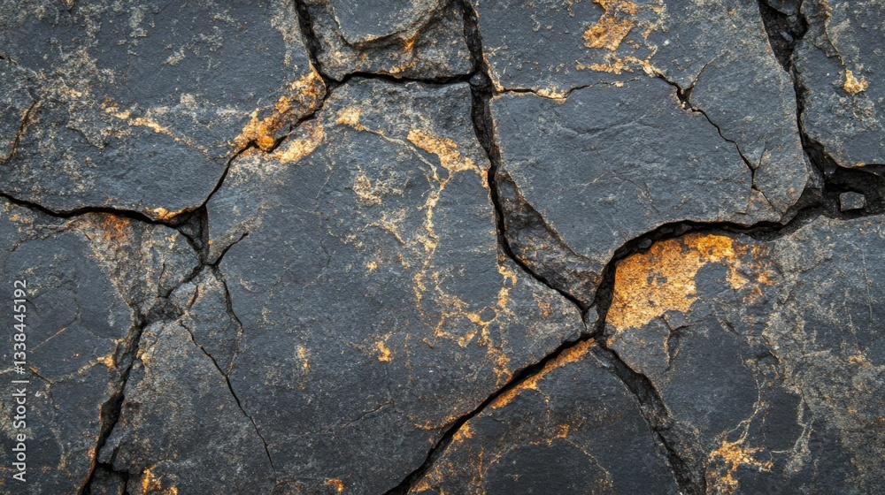 Obraz premium Dark Grey Rock Surface With Golden Veins And Cracks
